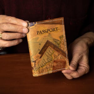 Porta pasaporte de cuero - Diseño estético de papel - Billetera de viaje - Funda para pasaporte - Accesorios de viaje - Billetera de cuero hecha a mano