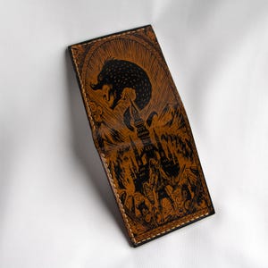 Handgefertigte Leder Geldbörse - Drachenfestung Design - Einzigartiges Geschenk für Ihn - Elegante Reise Geldbörse - Personalisierte Leder Accessoires