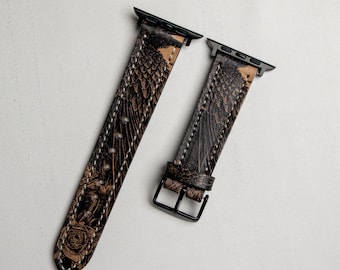 Raven Apple Watch Band: Handmade Leather Strap, Gothic Style