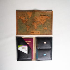 Funda de cuero para pasaporte - Porta pasaporte - Billetera de viaje - Estuche para pasaporte - Accesorios de viaje - Billetera de cuero hecha a mano