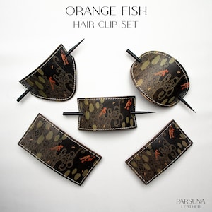 Handmade Leather Hair Stick: Orange Fish Japanese Hair Jewelry