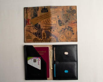 Funda de cuero para pasaporte - Porta pasaporte - Billetera de viaje - Estuche para pasaporte - Accesorios de viaje - Billetera de cuero hecha a mano