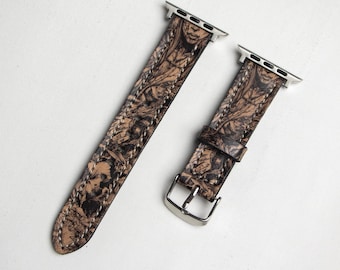 Gothic Tattoo Inspired Leather Apple Watch Band - Unique Unisex Design - Choose Your Size