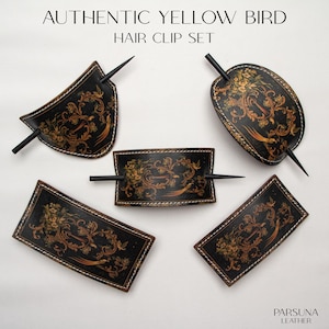 Handmade Leather Hair Stick - Authentic Yellow Bird Design  - Hair Accessory for Women - Handcrafted Barrette - Stylish Themed