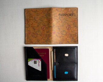 Funda de cuero para pasaporte - Porta pasaporte - Billetera de viaje - Estuche para pasaporte - Accesorios de viaje - Billetera de cuero hecha a mano