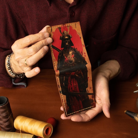 Handmade Leather Wallet: Samurai Warrior Design