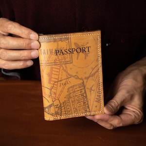 Funda para pasaporte - Funda de cuero para pasaporte - Billetera de viaje - Estuche para pasaporte - Accesorios de viaje - Billetera de cuero hecha a mano