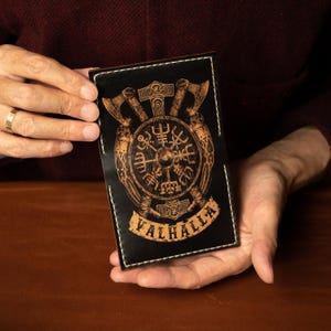 Porte-cartes en cuir - Valhalla Design - Portefeuille minimaliste - Porte-cartes de visite - Porte-cartes unisexe - Cadeau pour lui - Fait main