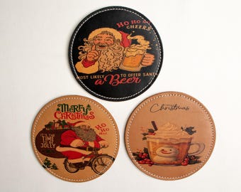 Handgefertigte Leder Weihnachtsuntersetzer Set: Urlaub Dekor