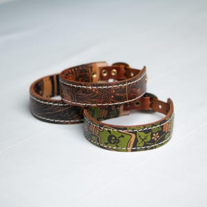 Handmade Leather Bracelet: Printed Design, Adjustable Strap