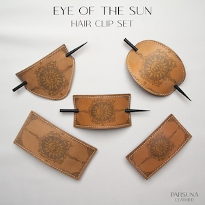 Handmade Leather Hair Clip Set: Eye of the Sun Design