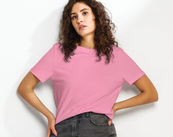 Women’s 100% Organic Cotton Ribbed Neck T shirt Eco-Friendly Gift for Her Natural Sustainable Plain Aesthetic Shirt Pink, Black, Green