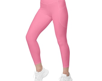 Eco-Friendly Women’s Pink Crossover Leggings With Pockets Oeko-Tex Certified Workout Leggings Pilates Yoga Leggings Sustainable Gift for Her