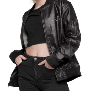 Blouson aviateur en similicuir pour femme - Cadeaux pour elle - Blouson en cuir noir