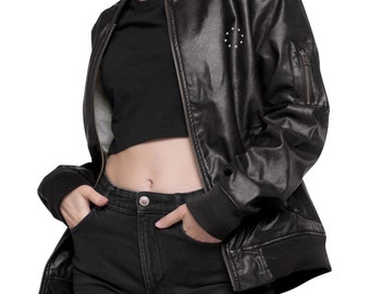 Faux Leather Bomber Jacket For Women Cool Jacket Gifts For Her Leather Jacket Black Biker Jacket Cool Coat Stylish Faux Leather Jacket Women