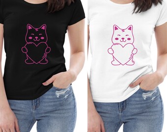 100% Organic Cotton Graphic Tee For Women Cute Cat Tshirts For Women Eco Friendly T shirt For Her Sustainable T-shirt Organic Cotton Tshirts