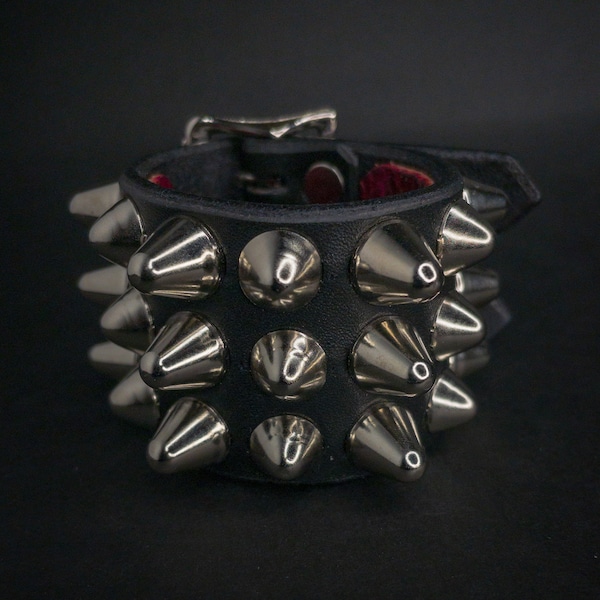 Handmade studded leather bracelet. Cone studs studded bracelet spiked.