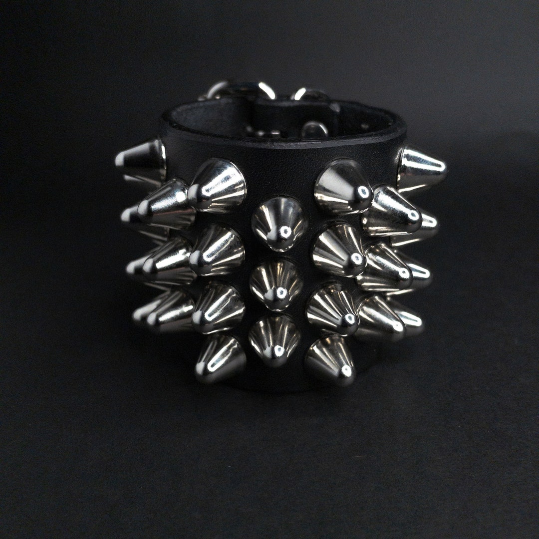 Studded Leather Wristband Cuff Bracelet. 4-3-4 Tall British