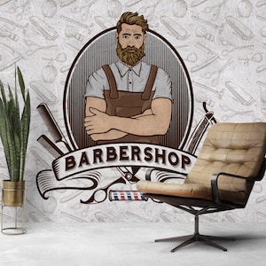 Barber Shop Wallpaper, Wall Mural , Peel and Stick Wallpaper, Wall Decor