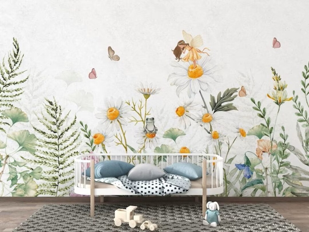 Butterfly Nursery Wallpaper: Daisy Frog Mural, Girls Room Decor - Etsy
