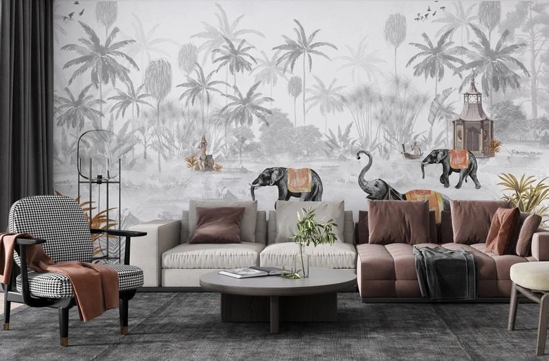 Indian Style Traditional Wallpaper , Peel and Stick Vintage Look Wall