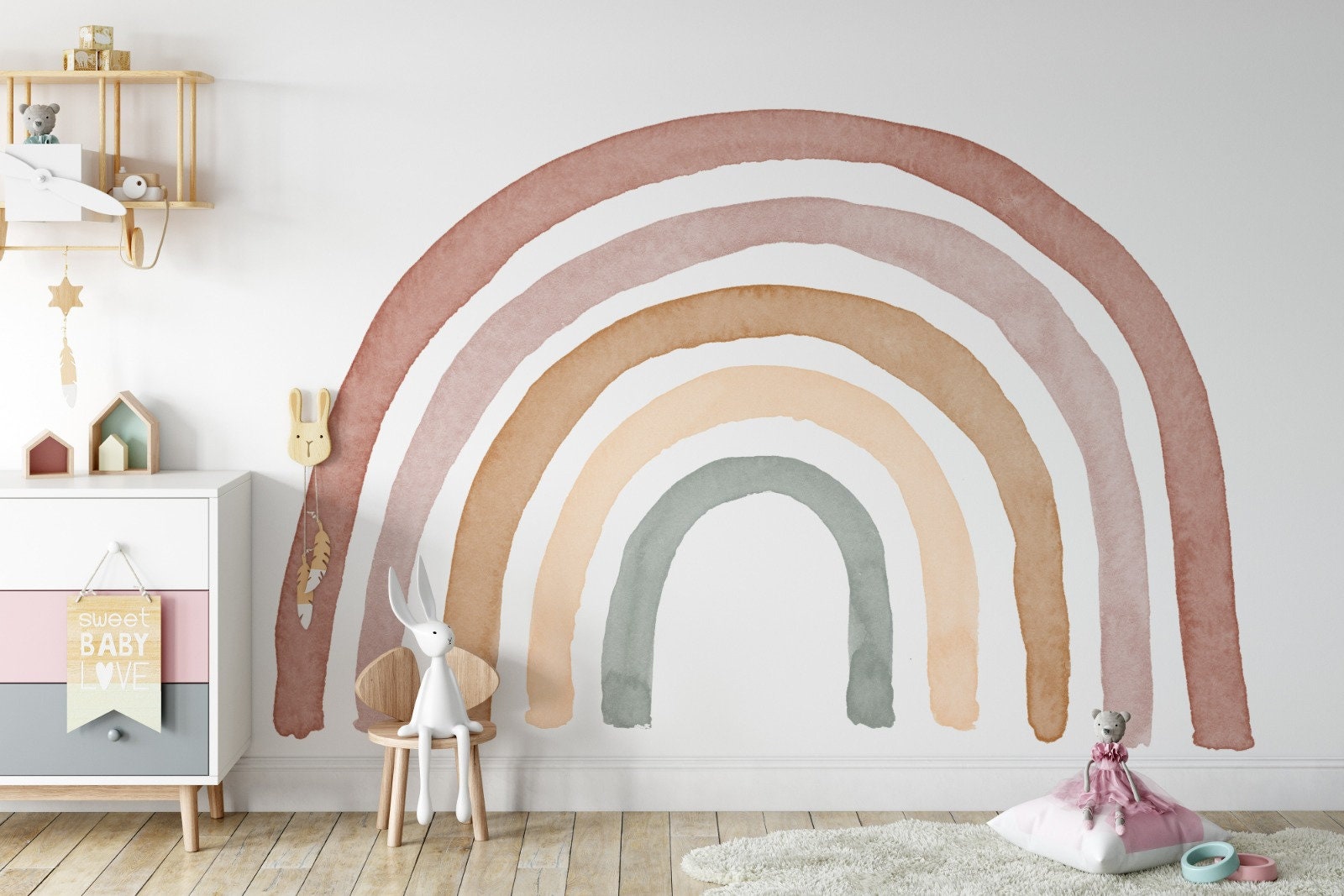 Watercolor Rainbow Wall Decal: Neutral Boho Nursery Decor - Etsy