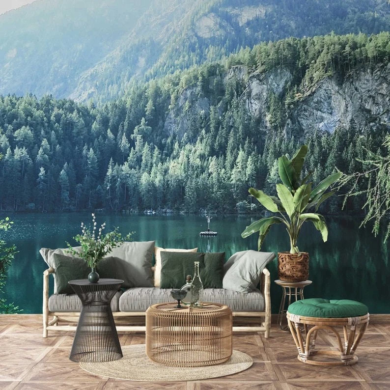 Lake View Design Wallpaper for Home Decor Mountain and Lake Themed Wall ...