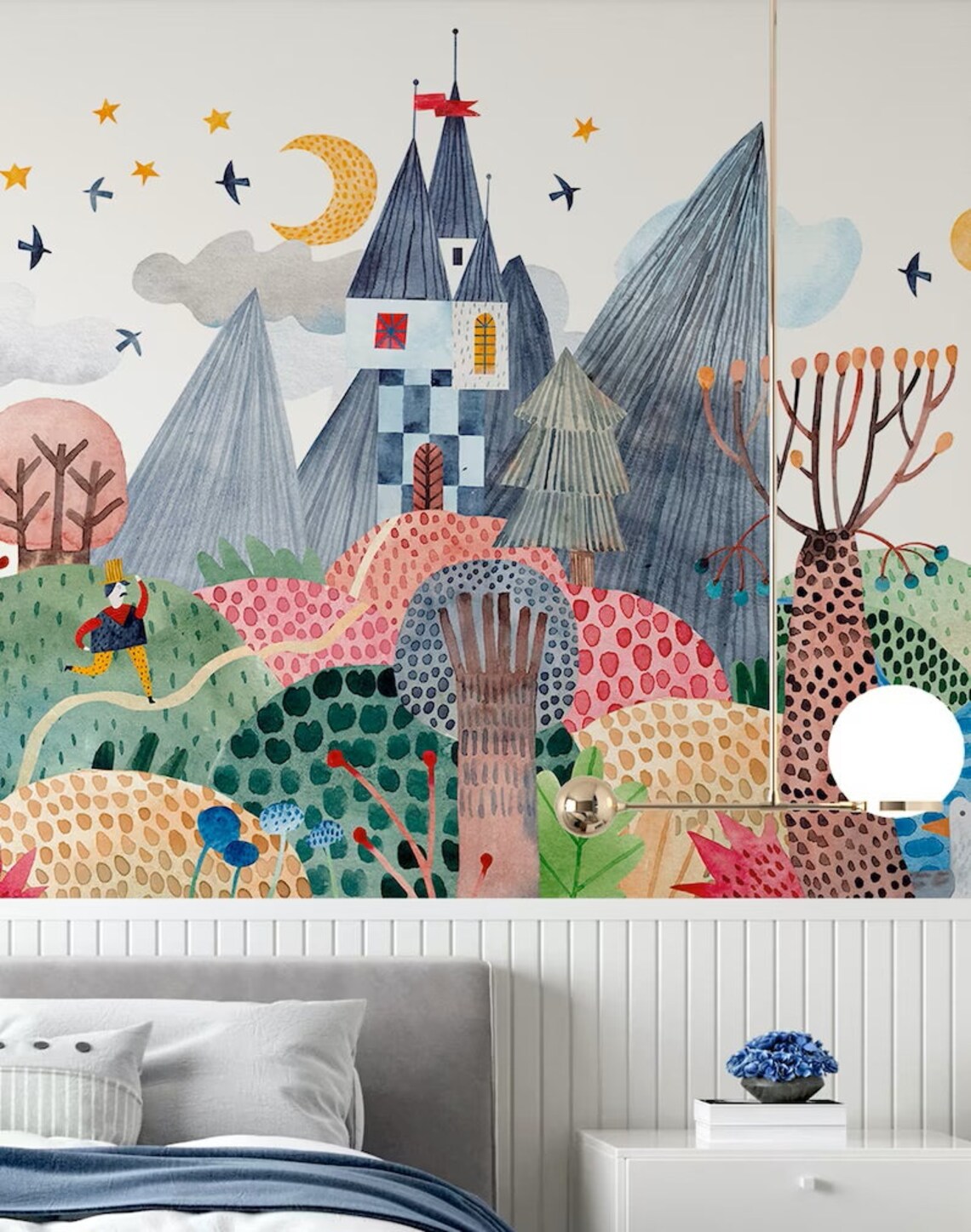 Watercolor Effect Kids Wallpaper , Cartoon Pattern Nursery Wall Mural ...