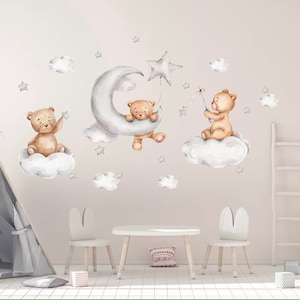 Adesivo da parete con orsetto e stelle ad acquerello Adesivo da parete per bambini Adesivo da parete per bambini