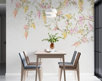 Wisteria tree wallpaper-flowering natural wallpaper-wisteria flowers wall mural-spring flowers wallpaper-violet floral wallpaper-living room