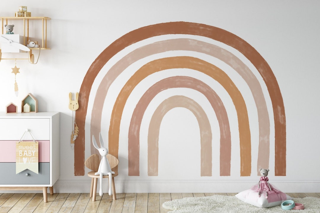 Large Boho Rainbow Wall Decal, Watercolor Neutral Boho Rainbow, Nursery ...