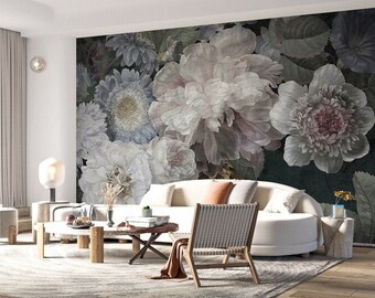 Bloemenbehang pioenroos: pastelkleurige bloemmuurschildering, Peel and Stick
