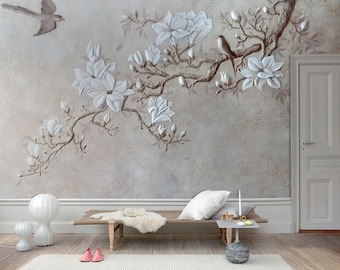 3D Floral Wallpaper: Embossed Peel and Stick Wall Mural