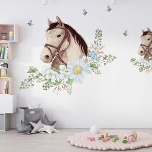 Horse and Daisies Wall Decal: Peel and Stick Nursery Decor