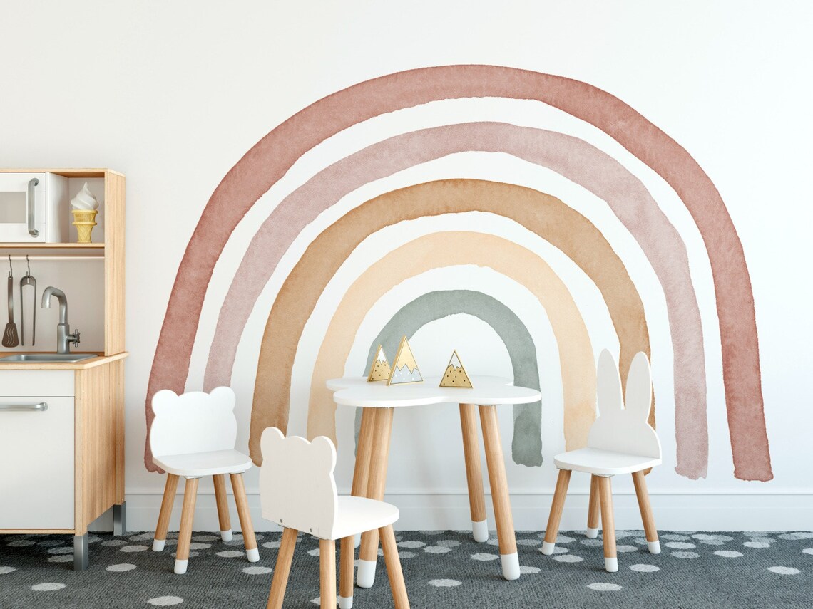 Watercolor Rainbow Wall Decal: Neutral Boho Nursery Decor - Etsy