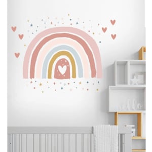 Boho Pink Rainbow Wall Decal: Hearts Nursery Decor - Etsy