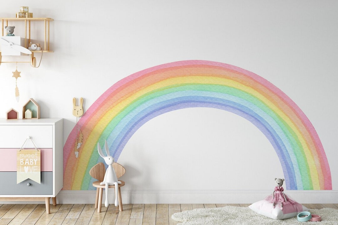 Watercolor Pastel Rainbow Wall Decal - Nursery Wall Sticker - Etsy