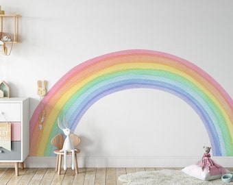 Watercolor Large Rainbow Wall Decal, Nursery Wall Sticker, Pastel Rainbow Decal, Kids Wall Decals
