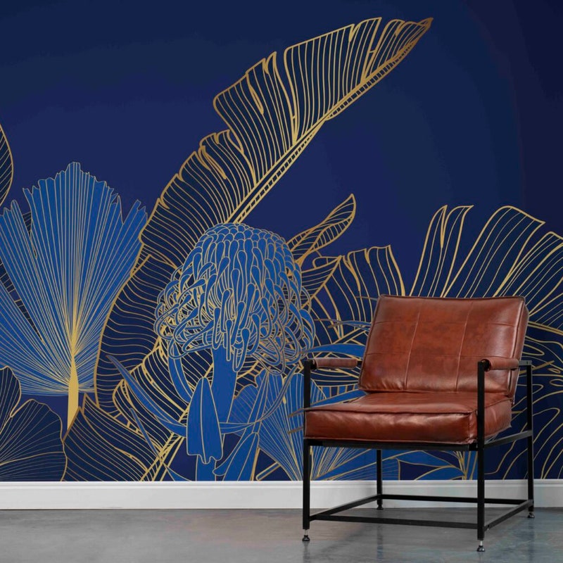 Blue and Gold Wallpaper - Etsy