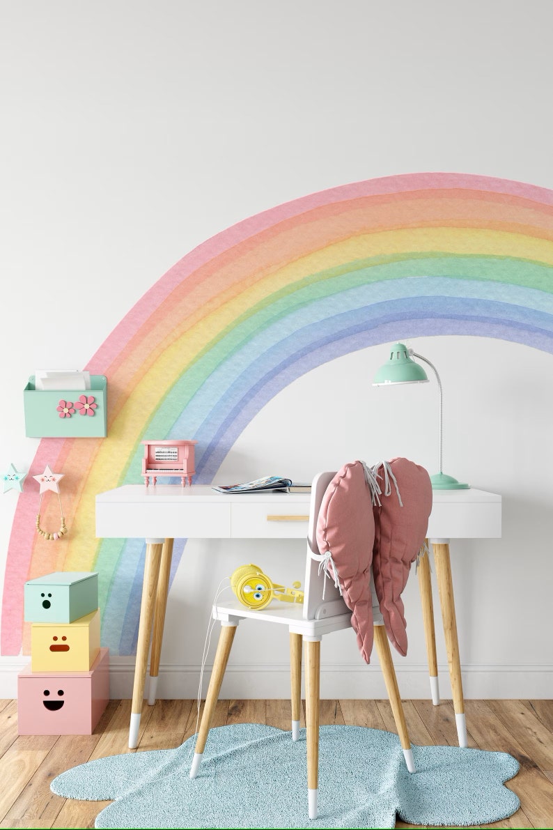 Watercolor Pastel Rainbow Wall Decal - Nursery Wall Sticker - Etsy