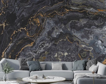Black Marble Wallpaper: Gold Detail Art Wall Mural