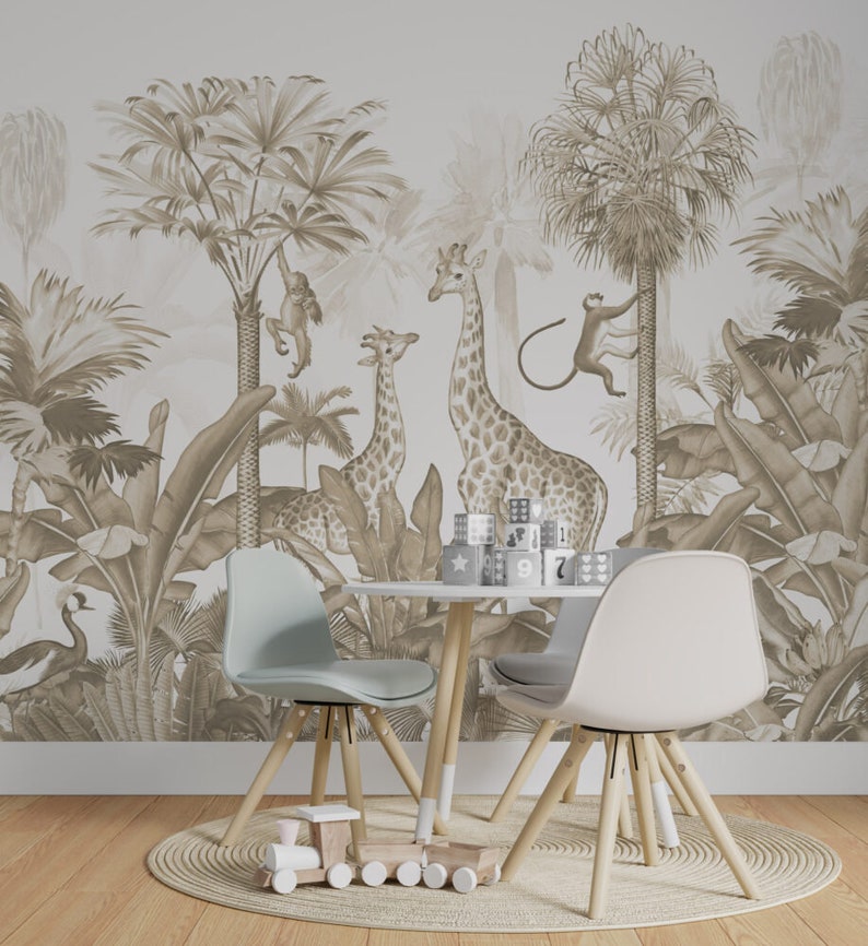 Safari Animals Wallpaper, Nursery Wall Mural , Peel and Stick Wallpaper Etsy