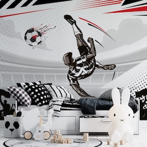 Carta da parati con pallone da calcio, poster da parete sportivo 3D, carta da parati estetica adesiva con pallone da calcio, carta da parati per camerette, murale per camerette per adolescenti