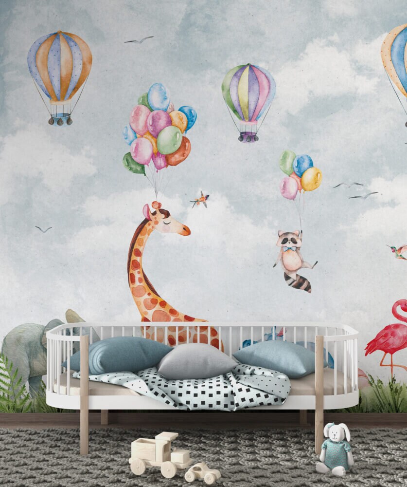 Tiere \u0026 Luftballons Wallpaper Wandbild: Kinderzimmer Dekor - Etsy Österreich, image size:837x1000