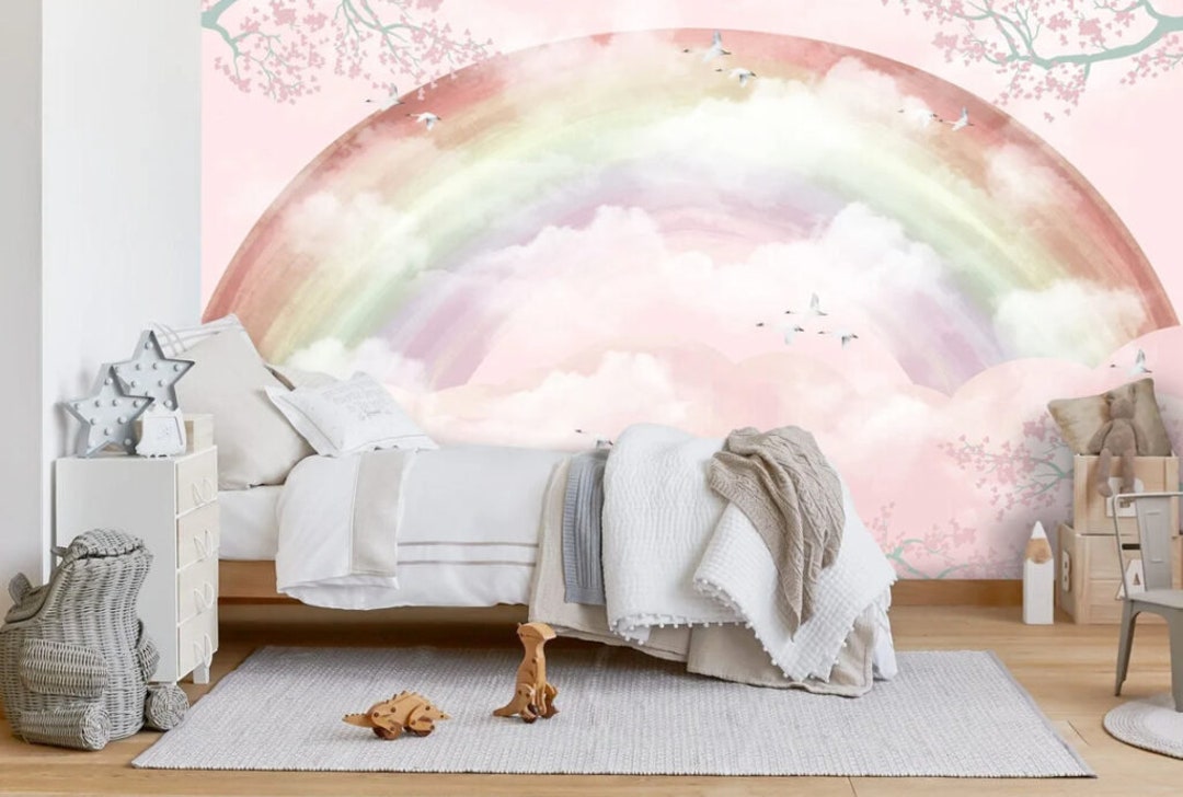 Large Rainbow Pattern Kids Room Wallpaper, Nursery Wall Mural , Peel ...