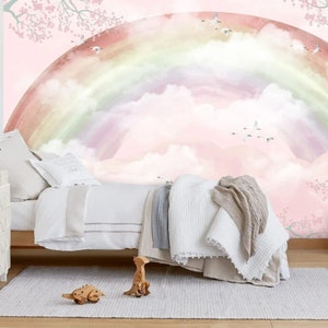 Large Rainbow Pattern Kids Room Wallpaper, Nursery Wall Mural , Peel and Stick Wallpaper