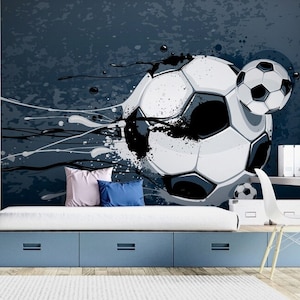Carta da parati con pallone da calcio, poster da parete sportivo 3D, carta da parati estetica adesiva con pallone da calcio, carta da parati per camerette, murale per camerette per adolescenti