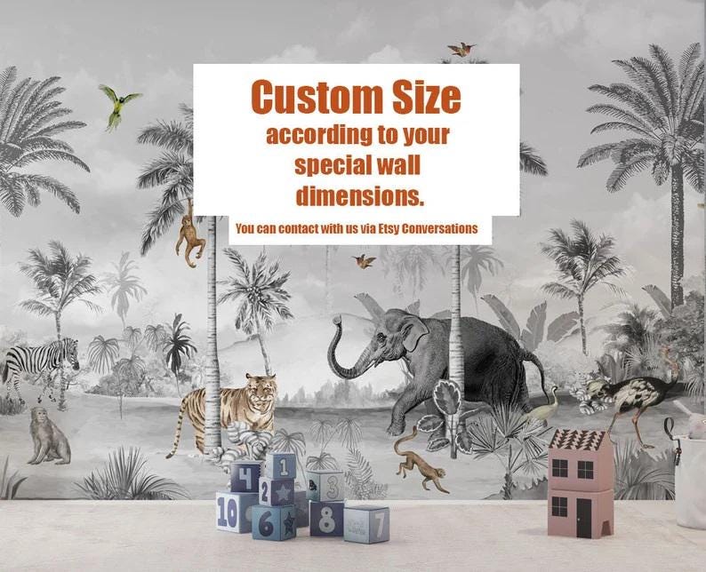 Safari Animals Wallpaper Mural: Jungle Nursery Decor - Etsy
