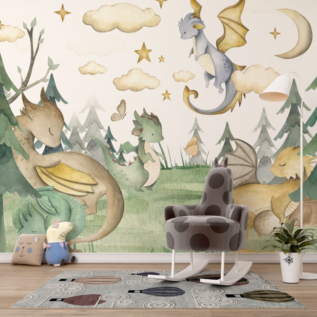 Dragons Kids Wallpaper, Nursery Wall Mural , Peel and Stick Wallpaper ...