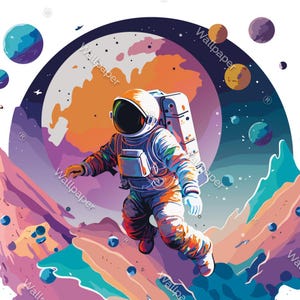 Carta da parati a tema astronauta nello spazio-murales da parete con astronauti e spazio-carta da parati per camerette a tema spaziale-carta da parati con astronauti che camminano sulla luna
